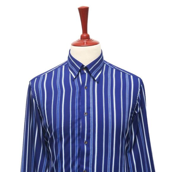 Mens Silky Shirt Button Up Blue White Striped Dress Casual Beach Party Medium - Picture 3 of 6